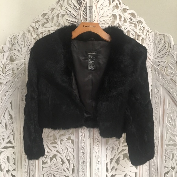 ✨Gorgeous Rabbit Fur Bebe crop coat✨ - Picture 1 of 8